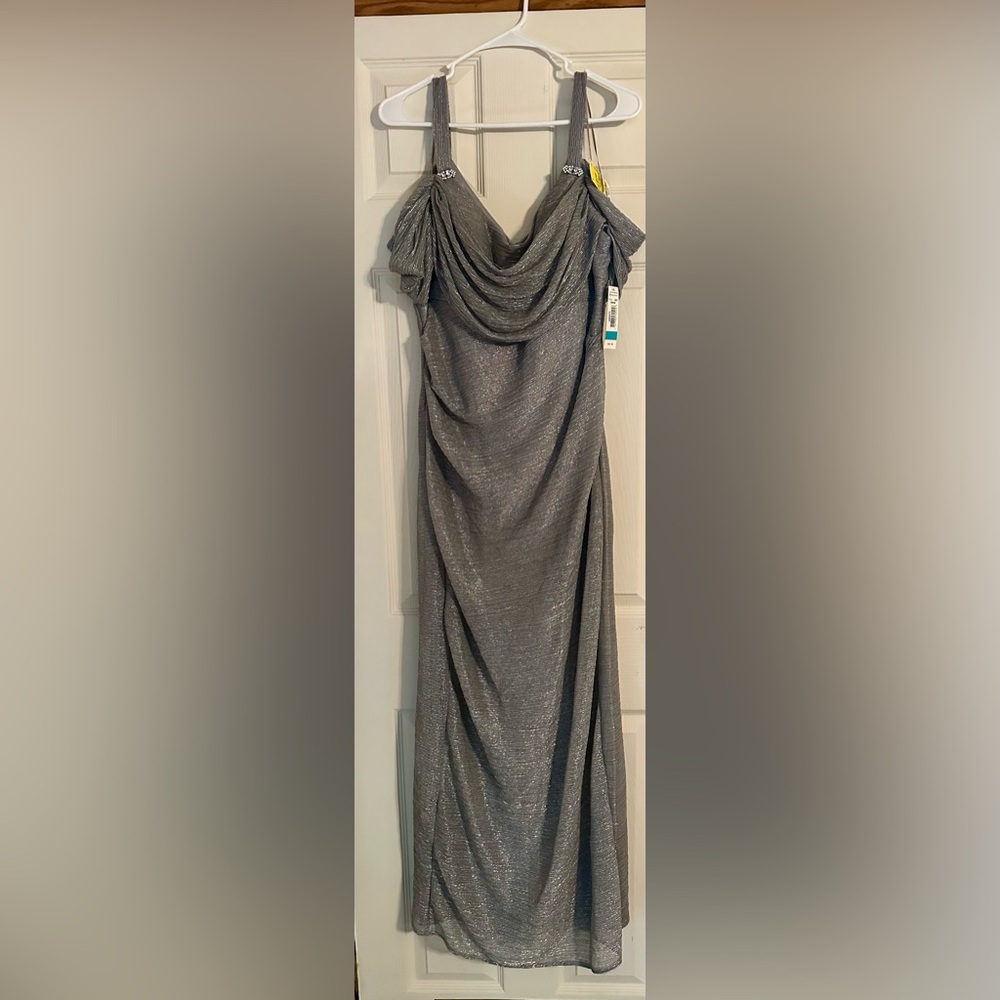 R&M Richards Shimmering Silver Maxi Skirt